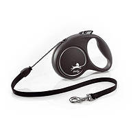 Рулетка для собак Flexi Black Design М 5 метров, до 20 кг (черная), поводок с тросом NX, код: 6929942