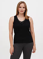 Женская майка Ceylanoglu черная гладкая хлопковая майка с широкой брительницей, Турция