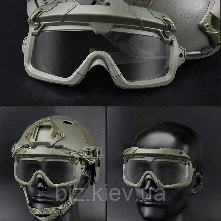 Тактичні окуляри GFC Tactical Olive на шолом сертифіковані захисні затемнені