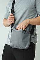 Мужская серая сумка-барсетка однотонная универсальная,Тканевая серая барсетка мессенджер через плече (большая)