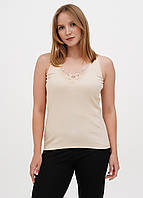 Женская майка Ceylanoglu бежевая гладкая однотонная майка с широкой брительницей, 100% хлопок