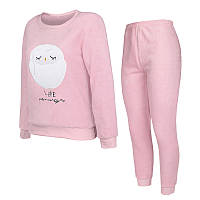 Женская тёплая пижама Lesko Owl Pink L z110-2024