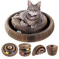Когтеточка - лежанка для кота из картона (24х24х10см) + Мячик для игры / Лежак для котов / Игрушка для кота