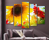 Модульна картина на полотні з п'яти частин KIL Art Соняшник і червоні квіти 112x68 см (M5_M_462) z17-2024