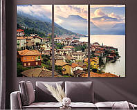Модульная картина на холсте из трех частей KIL Art Озеро Комо в Италии 128x81 см (M3_L_560) z17-2024