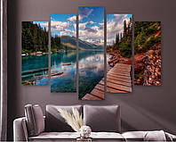 Модульная картина на холсте из пяти частей KIL Art Брёвна в горном озере 187x119 см (M51_XL_506) z17-2024