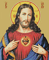 Алмазная мозаика 40х50 на подрамнике. Икона Сердце Иисуса. Полная выкладка