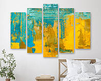 Модульная картина на холсте из пяти частей KIL Art Абстракция жёлтая и голубая краски 137x85 см (M51_L_151)