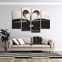 Модульная картина из четырех частей в гостиную спальню для интерьера Страницы любовной книги KIL Art 129x90 см