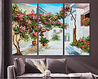 Модульная картина на холсте из трех частей KIL Art Цветущие деревья на улице 78x48 см (M3_M_261) z17-2024
