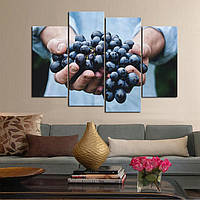 Модульная картина из четырех частей в гостиную спальню для интерьера Сочный виноград KIL Art 129x90 см