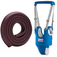 Набор Защитная лента на углы мебели VOLRO 2 м Коричневая и Вожжи-ходунки с трусиками и подкладками 20 кг Синие