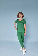 Женские медицинские штаны из натуральной ткани поплин Мом свободные зеленые, одежда для медперсонала р.42
