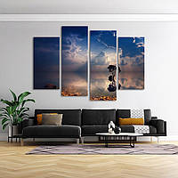Модульная картина из четырех частей в гостиную спальню для интерьера Красивое озеро KIL Art 89x56 см