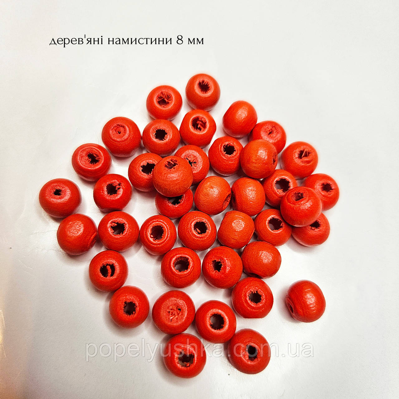 Намистини  дерев'яні яскраво-помаранчеві 8 мм (20 шт), фото 1