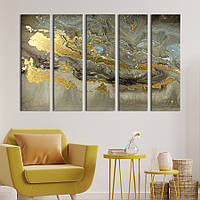 Модульна картина з 5 частин на полотні KIL Art Розкішний попелястий мармур із золотом 87x50 см (42-51)