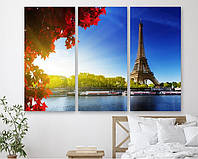 Модульная картина на холсте из трех частей KIL Art Романтический парижский пейзаж 78x48 см (M3_M_431) z17-2024