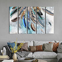 Модульна картина з 5 частин на полотні KIL Art Красиве пір'я птахів 87x50 см (541-51) z110-2024