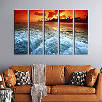 Модульна картина з 5 частин на полотні KIL Art Красиві вечірні сутінки над морем 87x50 см (455-51)
