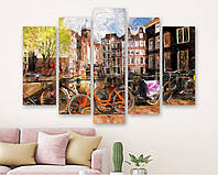 Модульна картина на полотні з п'яти частин KIL Art Живописна панорама Амстердама 112x68 см (M5_M_351)