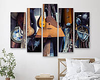 Модульна картина на полотні з п'яти частин KIL Art У магазині музичних інструментів 187x119 см (M51_XL_180)