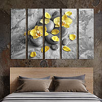 Модульна картина з 5 частин на полотні KIL Art Жовта орхідея та спа-камні 87x50 см (75-51) z110-2024