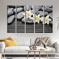Модульная картина из 5 частей на холсте KIL Art Красивые белые цветы и чёрные камни 87x50 см (76-51) z110-2024