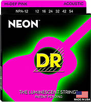 Струны для акустической гитары 6 шт DR NPA-12 Hi-Def Neon Pink K3 Coated Medium Acoustic Guitar Strings 12/54