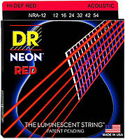 Струны для акустической гитары 6 шт DR NRA-12 Hi-Def Neon Red K3 Coated Medium Acoustic Guitar Strings 12/54