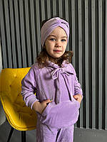Детский велюровый костюм для девочки: лаванда, шоколад, графит, оливка от 98 до 158 размера лаванда, 122-128