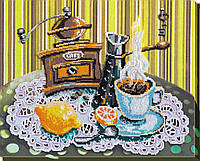 Набор для вышивки бисером на натуральном художественном холсте Абрис Арт Кофе с лимоном AB-531 z17-2024