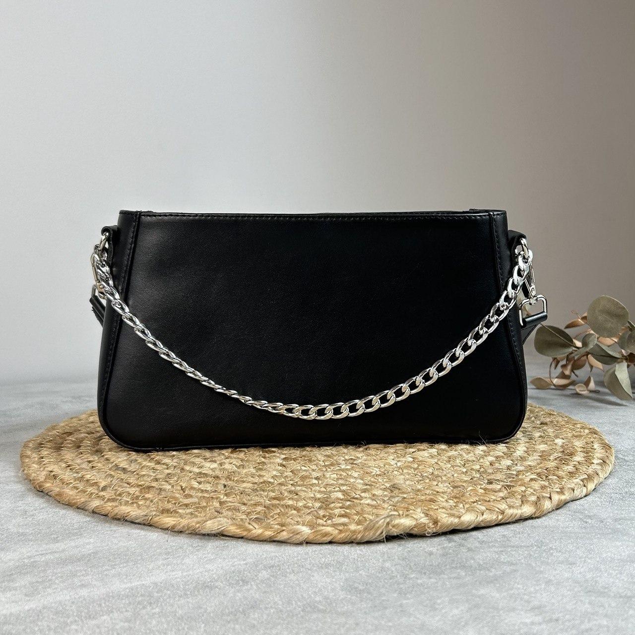 Жіноча шкіряна сумочка, Стильна сумка з натуральної шкіри, Маленька чорна сумка на плечі