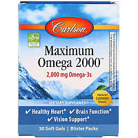 Омега с натуральным вкусом лимона Maximum Omega 2000 Carlson Labs 2000 мг 30 гелевых капсул z11-2024