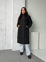 Длинная чёрная женская куртка пальто