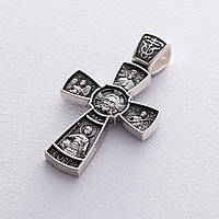 Серебряный православный крест с чернением Спас Нерукотворный с предстоящими 132558 Оникс z14-2024