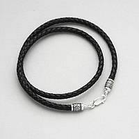 Кожаный шнурок с серебряной застежкой Спаси и сохрани (5 мм) 18712 Оникс 60 IN, код: 6734502