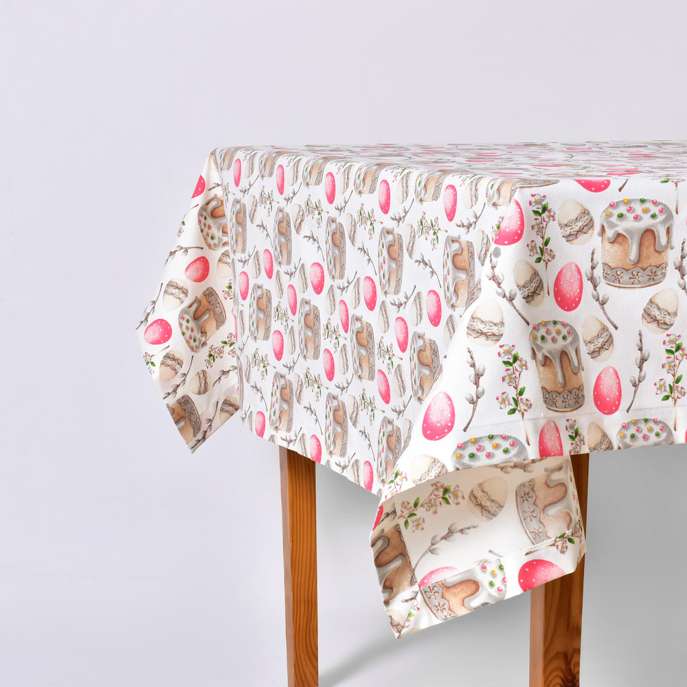 Скатертина IDEIA 170х260 см – бавовняна скатертина з водовідштовхувальним покриттям, великодній принт святкова, фото 1