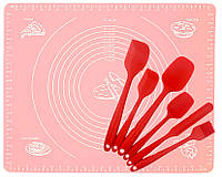 Набор силиконовых кухонных принадлежностей 6 в 1 Красный и силиконовый антипригарный коврик ( IN, код: 2608757