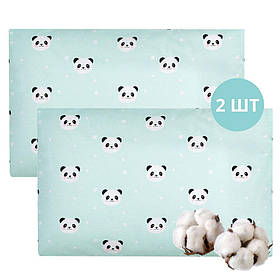 Набір наволочок 2 шт на подушку 40х60 см бавовна PAPAELLA бязь ранфорс панда м'ята наволочка натуральна тканина