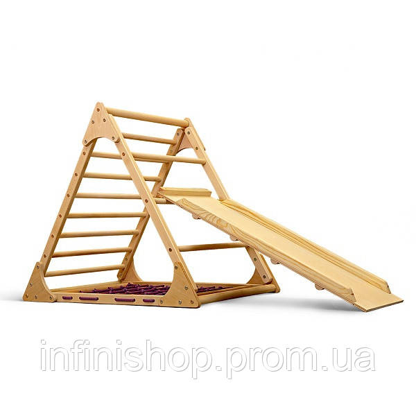Треугольник Пиклера Sportbaby для раннего развития с сеткой лакированный высота 80 см и горка IN, код: 8263672 - фото 1 - id-p2175242818