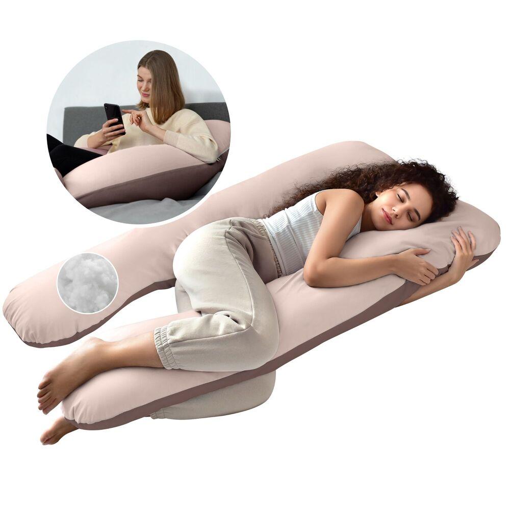 Подушка для сну та відпочинку, для вагітних П-форма ТМ IDEIA 140х75х20 см із наволочкою на блискавці беж/шоколад
