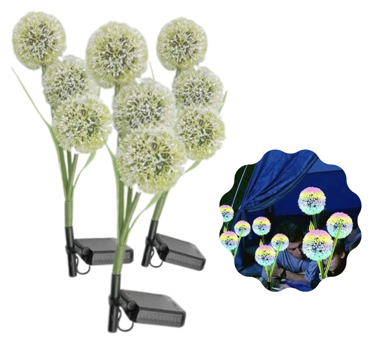 Ліхтар Світильник Для Саду 3 Гілки 9 Квіточок LED Лампочки Декоративні Водонепроникні IPX5 Для Клумби на Дачу 2в1 на Сонячній, фото 1