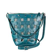 Кожаная плетеная женская сумка BlankNote Пазл Krast M Зеленая (BN-BAG-32-malachite) IN, код: 1277494
