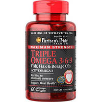 Льняное масло Puritan's Pride Maximum Strength Triple Omega 3-6-9 Fish, Flax Borage Oils 60 UL, код: 7518872