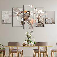Модульная картина из 5 частей на холсте KIL Art Тукан на ветке цветов 112x54 см (MK53603) z110-2024
