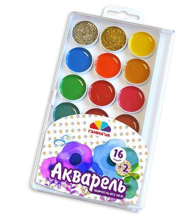 Акварель СД2 Творчість 18 цв., зол. і сір., б/п, пластик