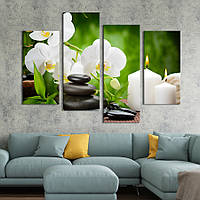 Модульная картина из 4 частей на холсте KIL Art Две белые свечи и ветка орхидеи 89x56 см (67-42) z110-2024