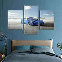 Картина из трех панелей KIL Art Яркое голубое авто McLaren 720S Spider 96x60 см (1267-32) z111-2024