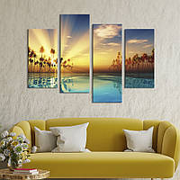 Модульная картина из 4 частей на холсте KIL Art Лучи солнца над морским заливом 89x56 см (423-42) z110-2024