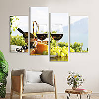 Модульная картина из 4 частей на холсте KIL Art Красивый винный натюрморт с сыром 89x56 см (294-42) z110-2024
